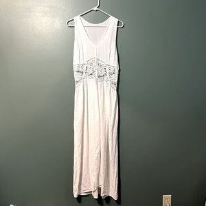 Haute Society White Crochet Boho Fairy Open Front Coquette Maxi Dress Coverup